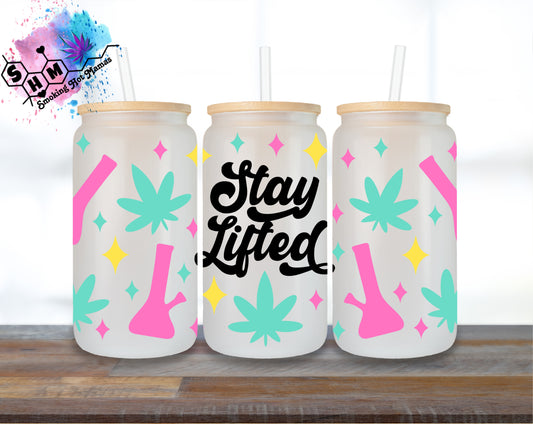 Stay lifted 16oz frosted glass tumbler